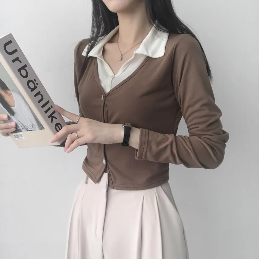 カーディガンレイヤードカラー長袖Tシャツ | lilisense | 詳細画像5