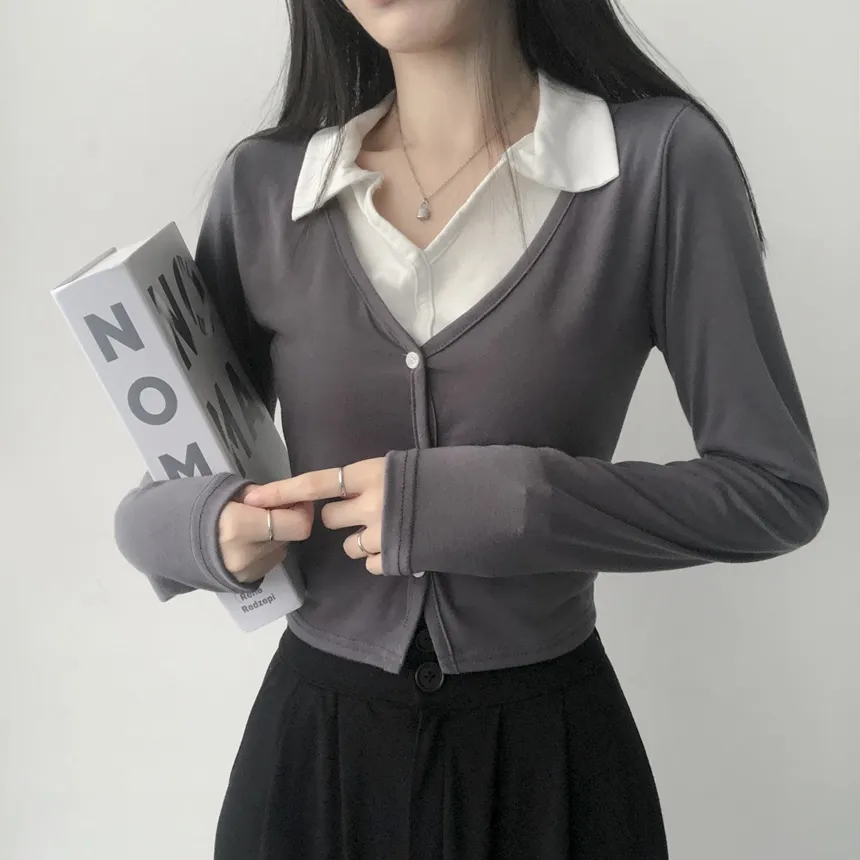 カーディガンレイヤードカラー長袖Tシャツ | lilisense | 詳細画像6