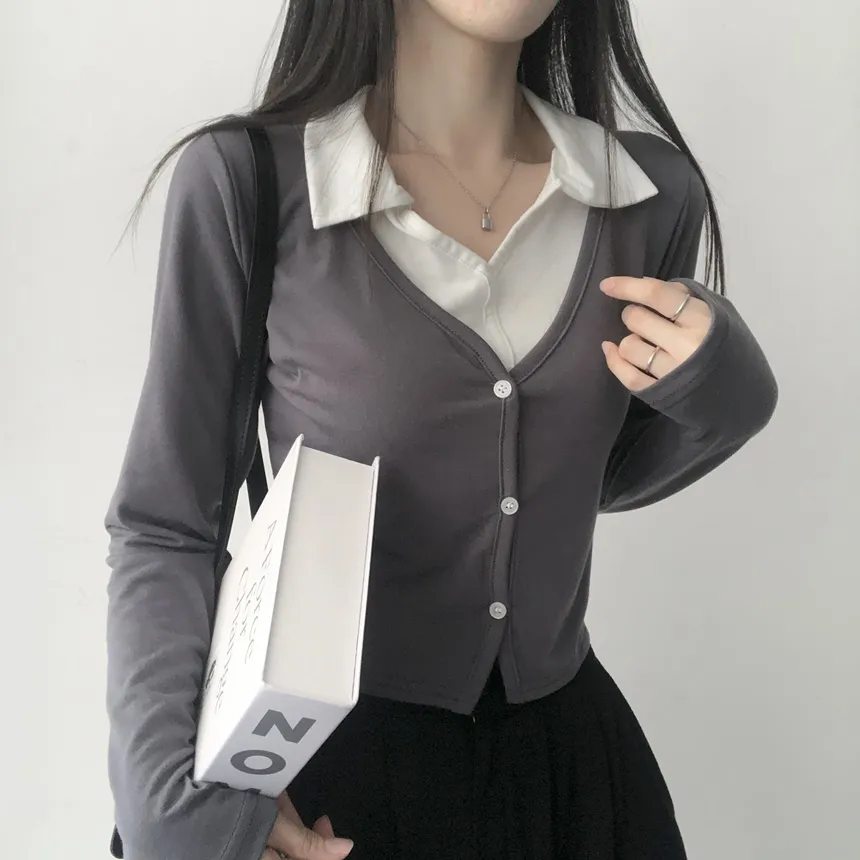 カーディガンレイヤードカラー長袖Tシャツ | lilisense | 詳細画像7