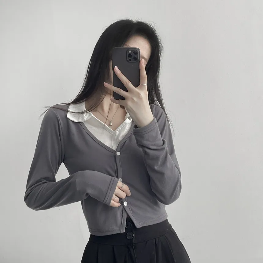 カーディガンレイヤードカラー長袖Tシャツ | lilisense | 詳細画像8