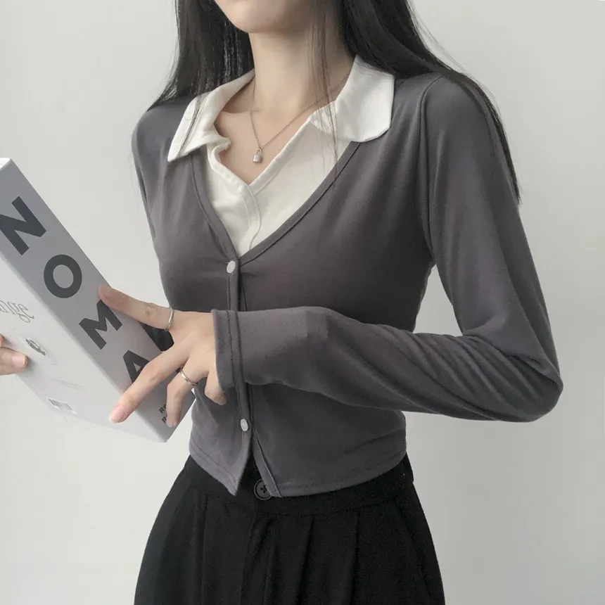 カーディガンレイヤードカラー長袖Tシャツ | lilisense | 詳細画像9