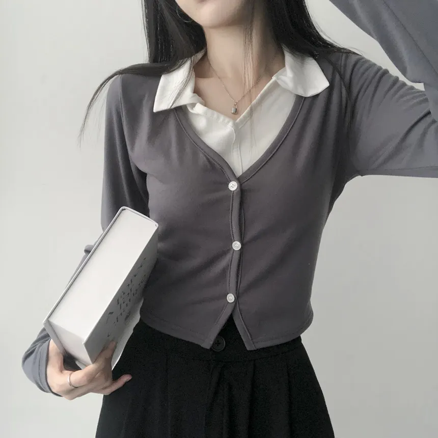 カーディガンレイヤードカラー長袖Tシャツ | lilisense | 詳細画像10