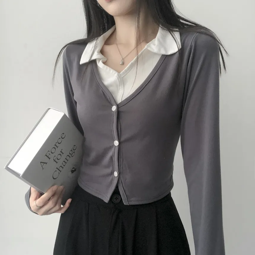 カーディガンレイヤードカラー長袖Tシャツ | lilisense | 詳細画像11