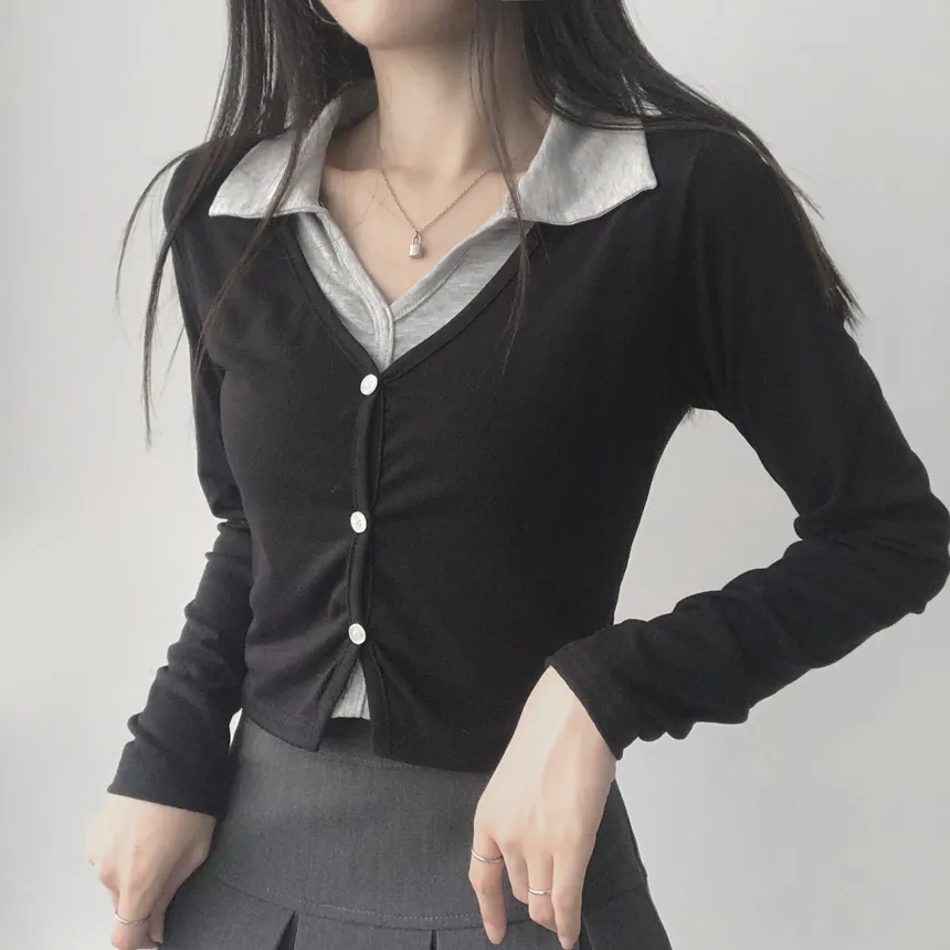 カーディガンレイヤードカラー長袖Tシャツ | lilisense | 詳細画像12