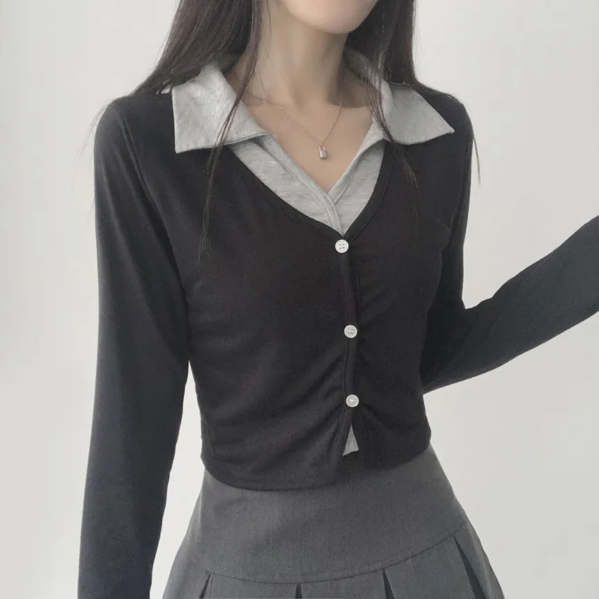 カーディガンレイヤードカラー長袖Tシャツ | lilisense | 詳細画像19