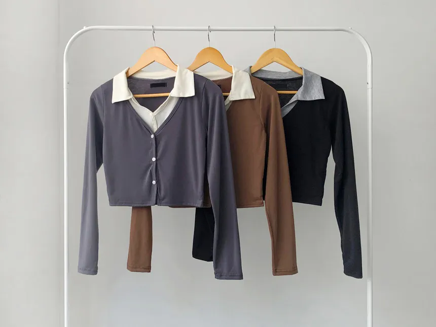 カーディガンレイヤードカラー長袖Tシャツ | lilisense | 詳細画像24