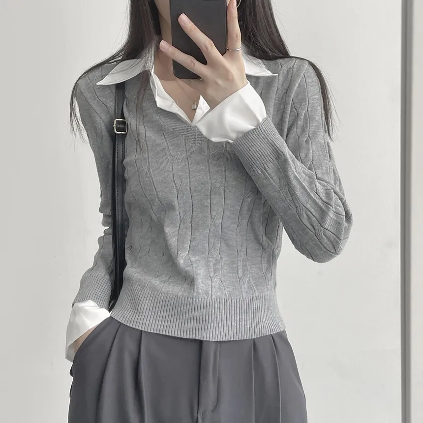 シャツレイヤード風ケーブルニット | lilisense | 詳細画像5