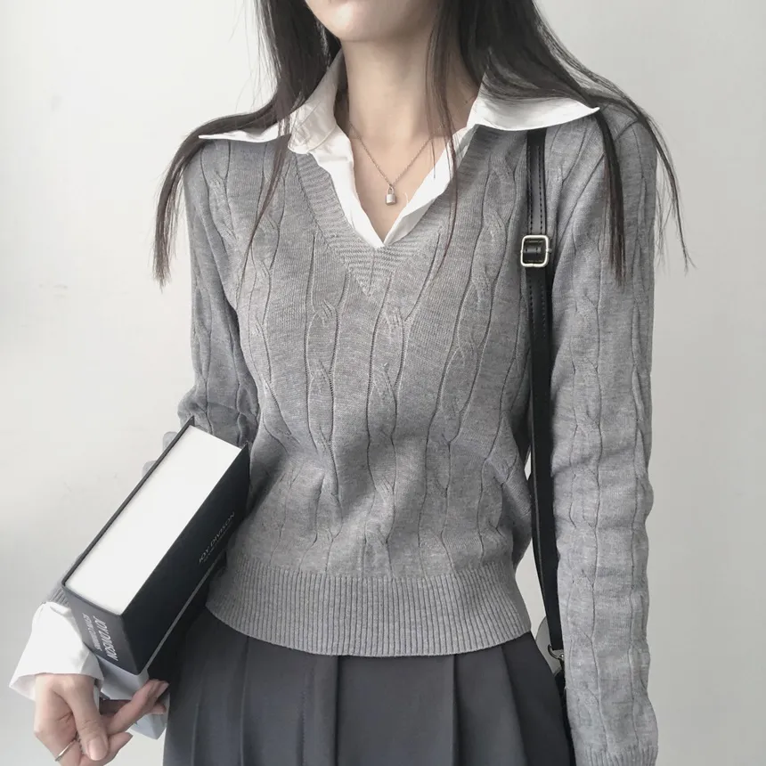 シャツレイヤード風ケーブルニット | lilisense | 詳細画像7