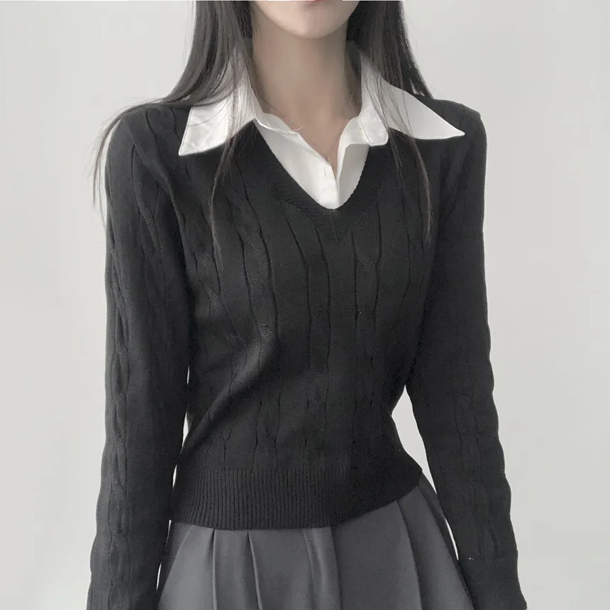 シャツレイヤード風ケーブルニット | lilisense | 詳細画像10