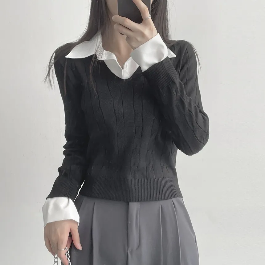 シャツレイヤード風ケーブルニット | lilisense | 詳細画像11