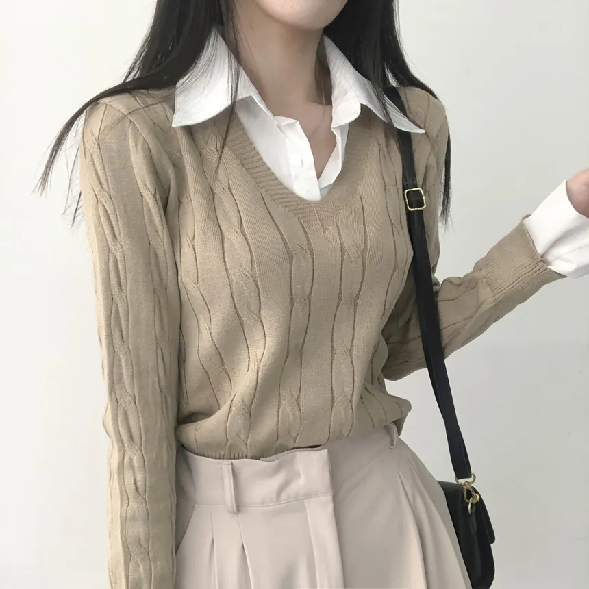 シャツレイヤード風ケーブルニット | lilisense | 詳細画像13