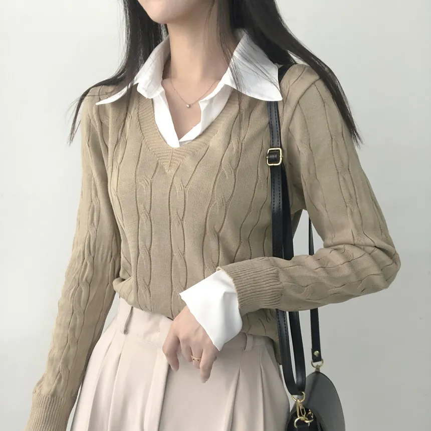 シャツレイヤード風ケーブルニット | lilisense | 詳細画像15