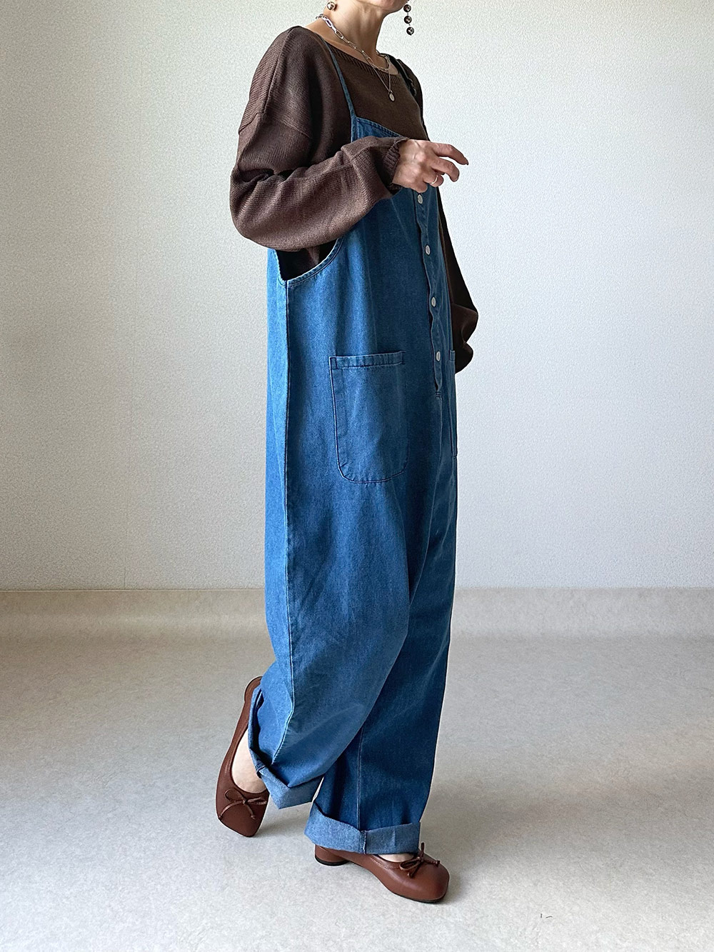 フロントボタンデニムサロペットパンツ | 詳細画像7