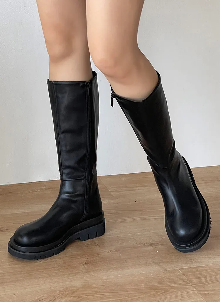 レザー調ラウンドトゥロングブーツ | DHOLIC | 詳細画像1