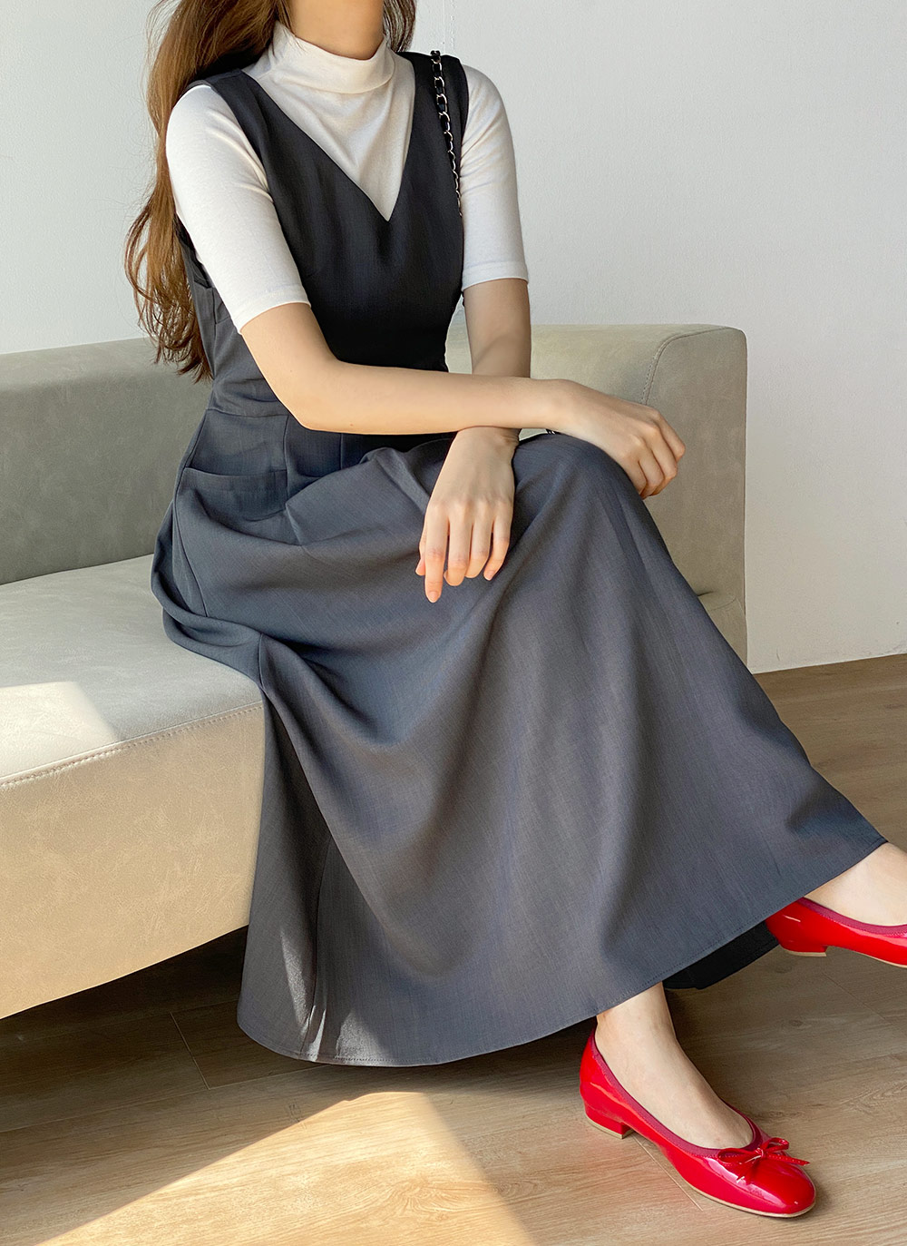 Vネックタックノースリワンピース | DHOLIC | 詳細画像2