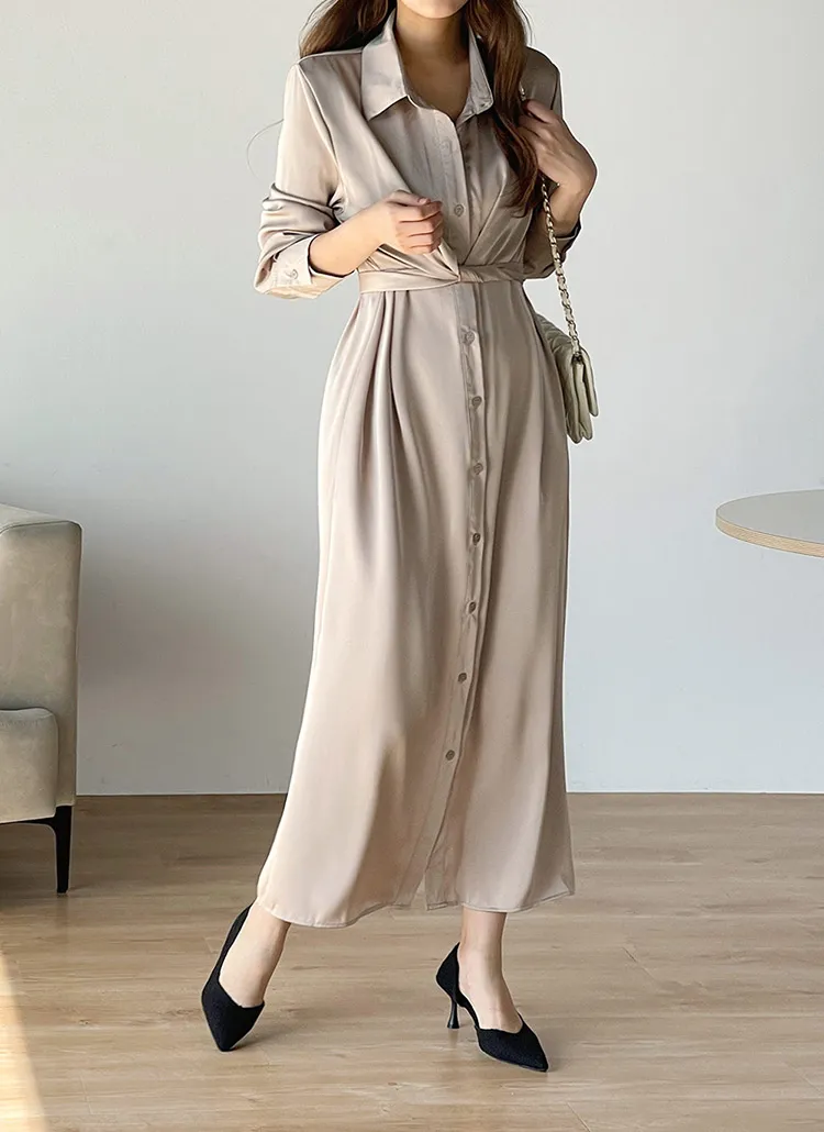 リボンシルキーシャツワンピース | DHOLIC | 詳細画像1