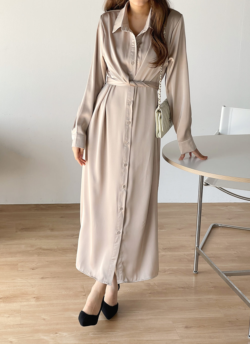 リボンシルキーシャツワンピース | DHOLIC | 詳細画像4