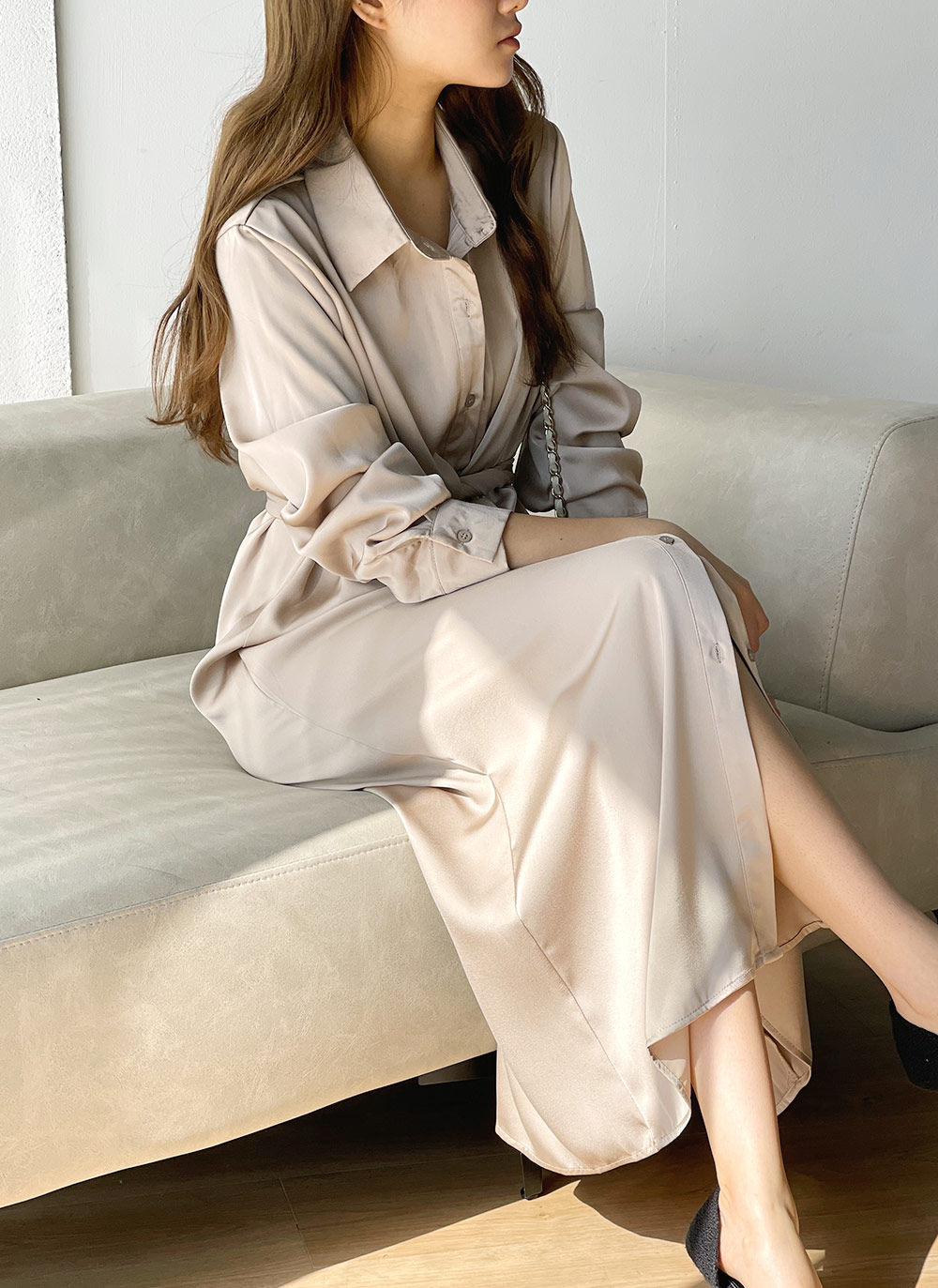 リボンシルキーシャツワンピース | DHOLIC | 詳細画像7