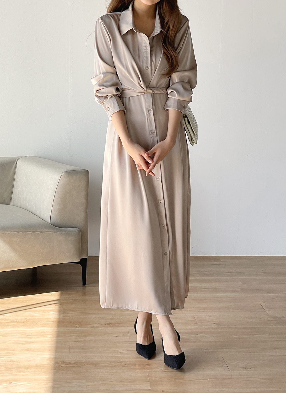 リボンシルキーシャツワンピース | DHOLIC | 詳細画像9