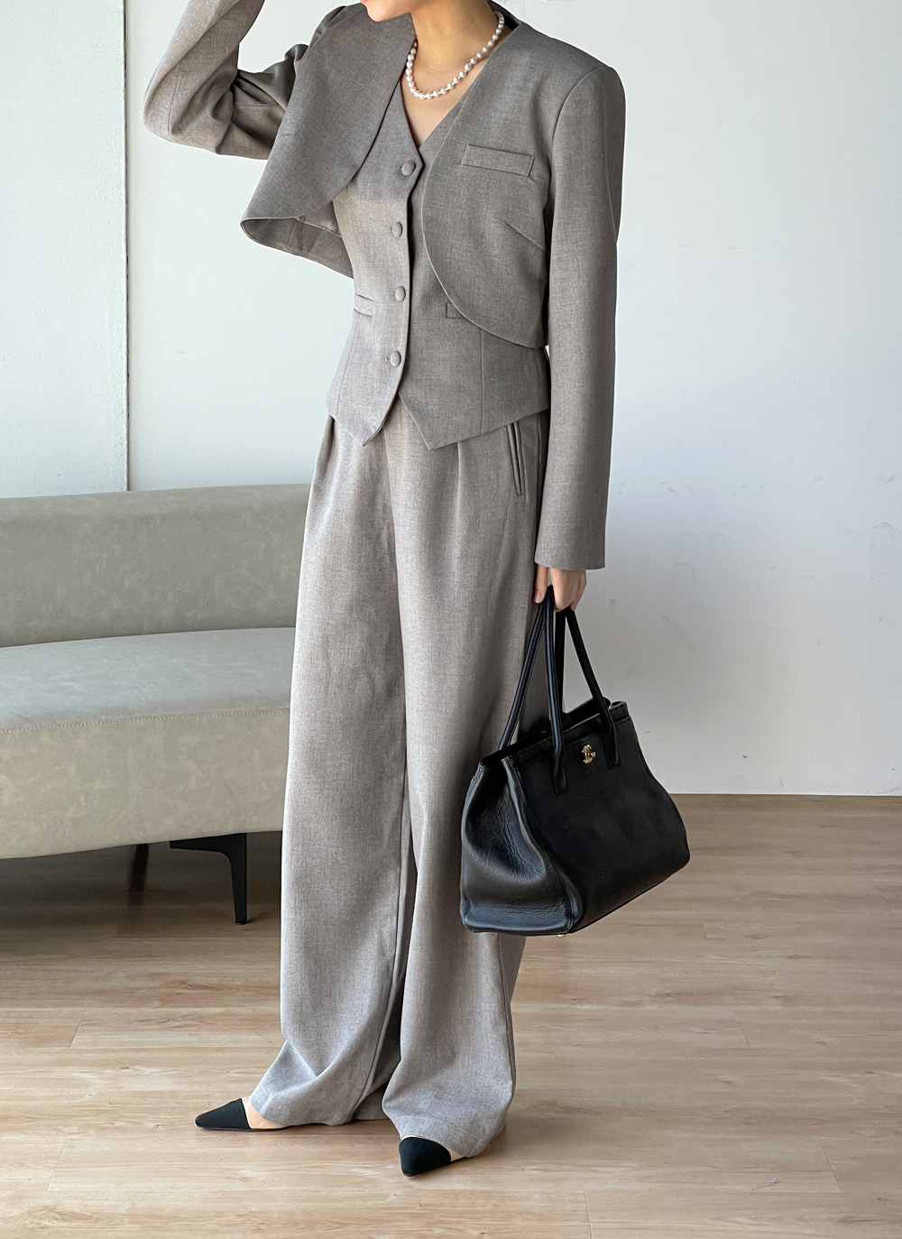 Vネックベスト&オープンジャケット&ベルト付スラックス3SET | DHOLIC | 詳細画像3