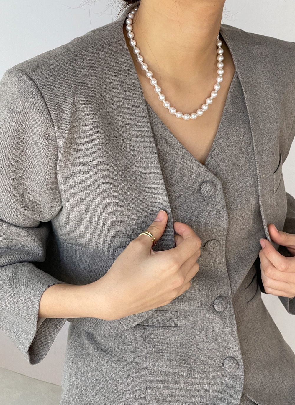 Vネックベスト&オープンジャケット&ベルト付スラックス3SET | DHOLIC | 詳細画像5