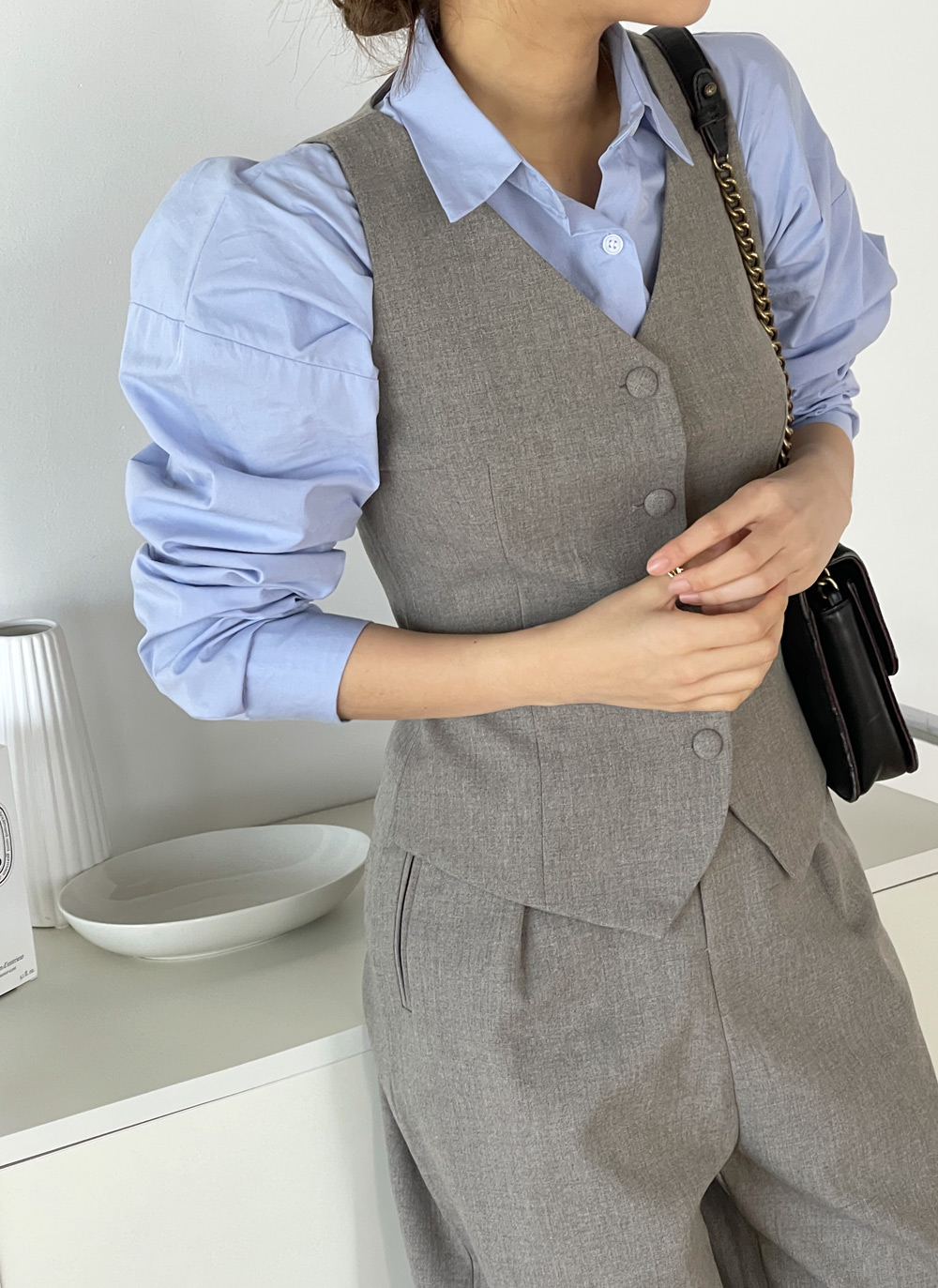 Vネックベスト&オープンジャケット&ベルト付スラックス3SET | DHOLIC | 詳細画像15