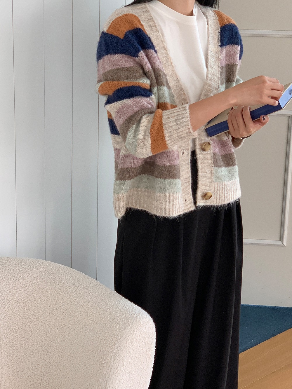 モヘア混カラフルボーダーカーディガン | レディース