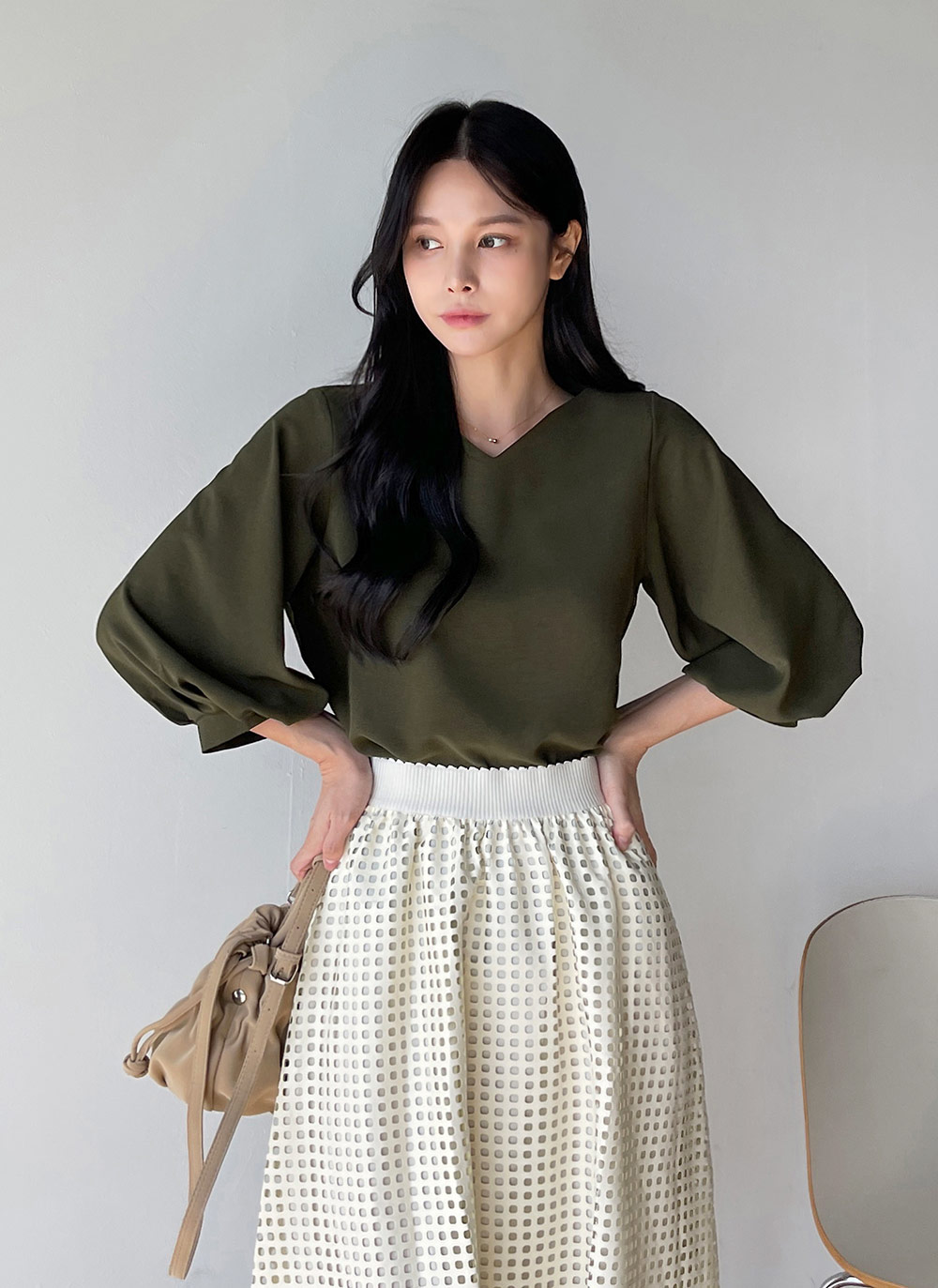 レザー調パンチングフレアスカート | DHOLIC | 詳細画像13