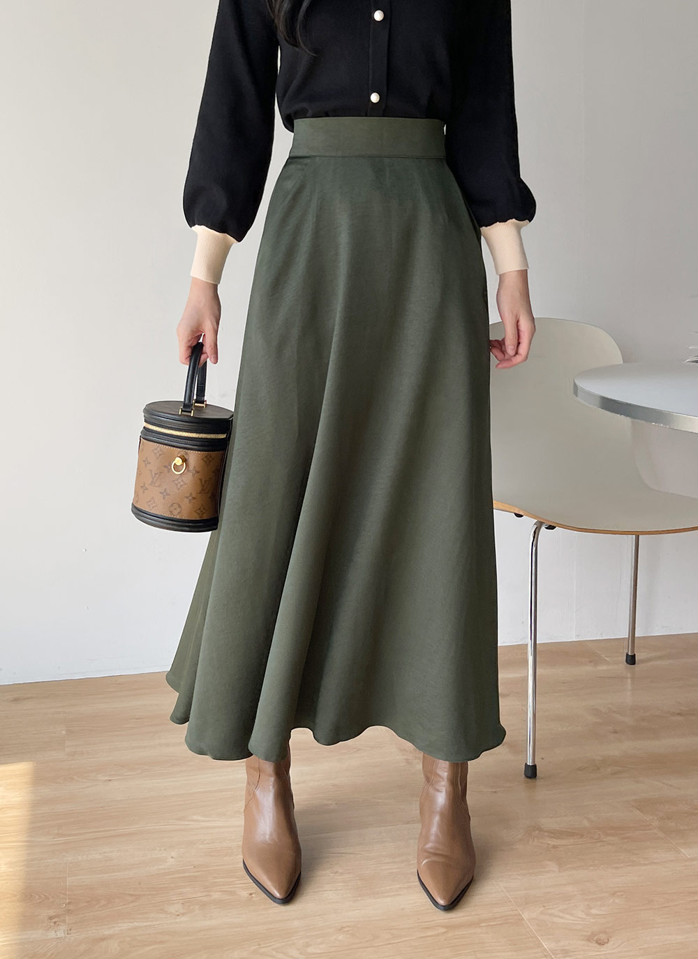 サテンフレアマキシイージースカート | DHOLIC | 詳細画像2