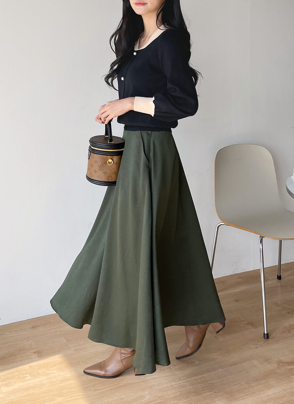 サテンフレアマキシイージースカート | DHOLIC | 詳細画像6