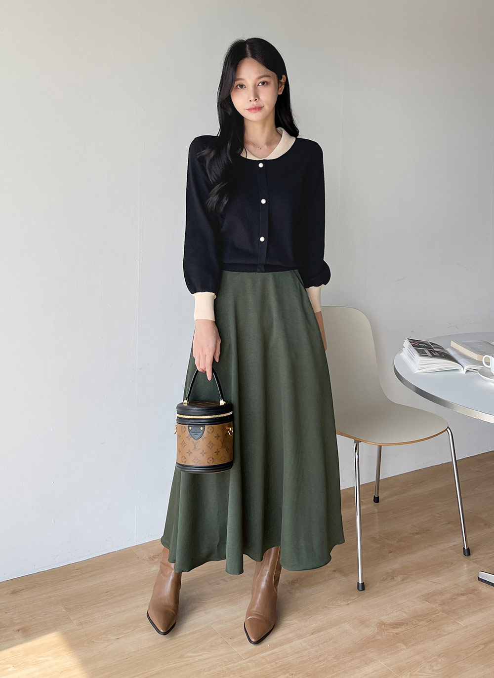サテンフレアマキシイージースカート | DHOLIC | 詳細画像8