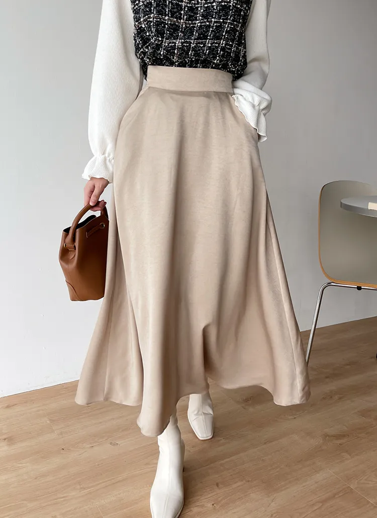 サテンフレアマキシイージースカート | DHOLIC | 詳細画像1