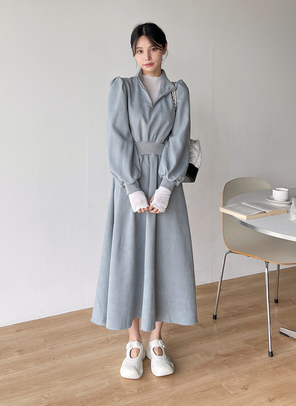 ハイネックパフハーフジップワンピース | DHOLIC | 詳細画像3