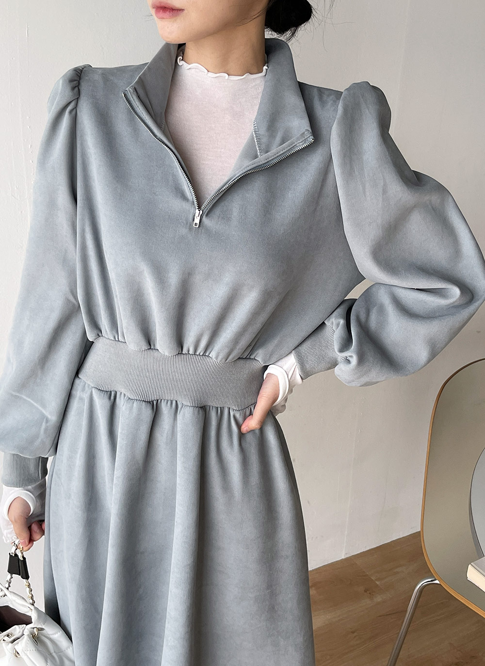 ハイネックパフハーフジップワンピース | DHOLIC | 詳細画像6