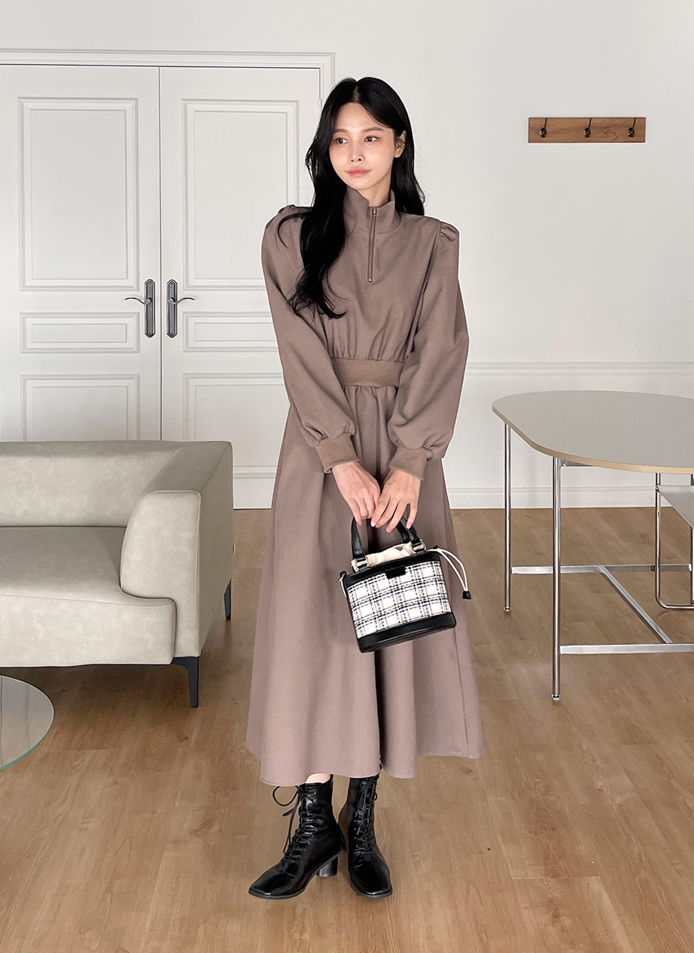 ハイネックパフハーフジップワンピース | DHOLIC | 詳細画像10