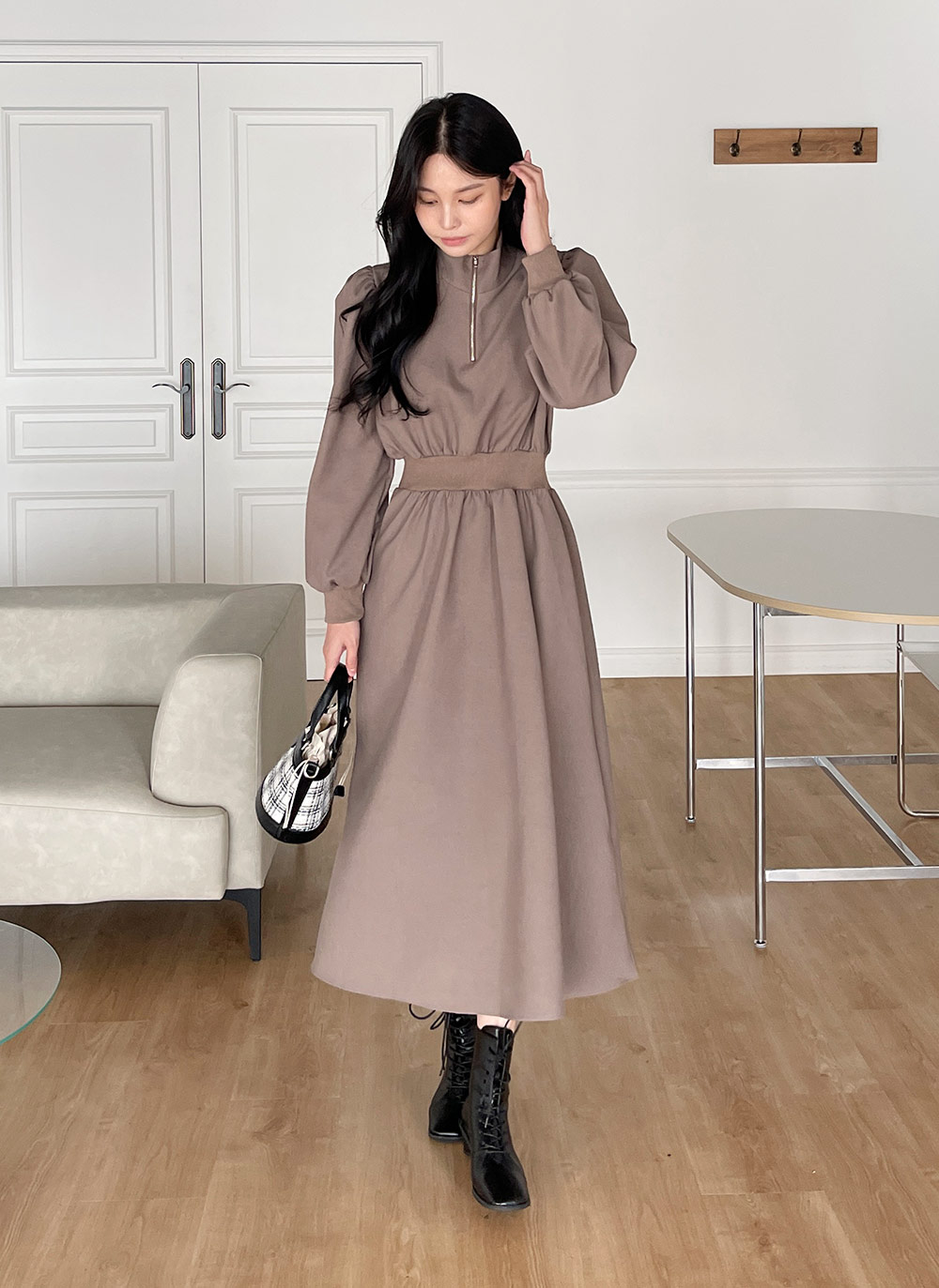 ハイネックパフハーフジップワンピース | DHOLIC | 詳細画像13