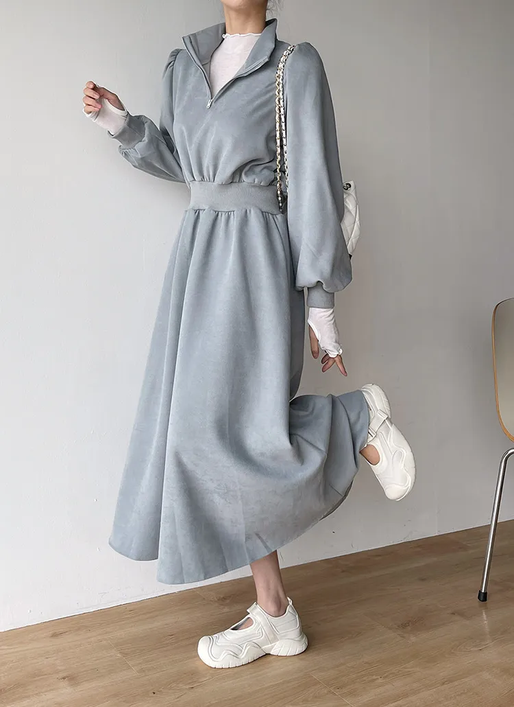 ハイネックパフハーフジップワンピース | DHOLIC | 詳細画像1