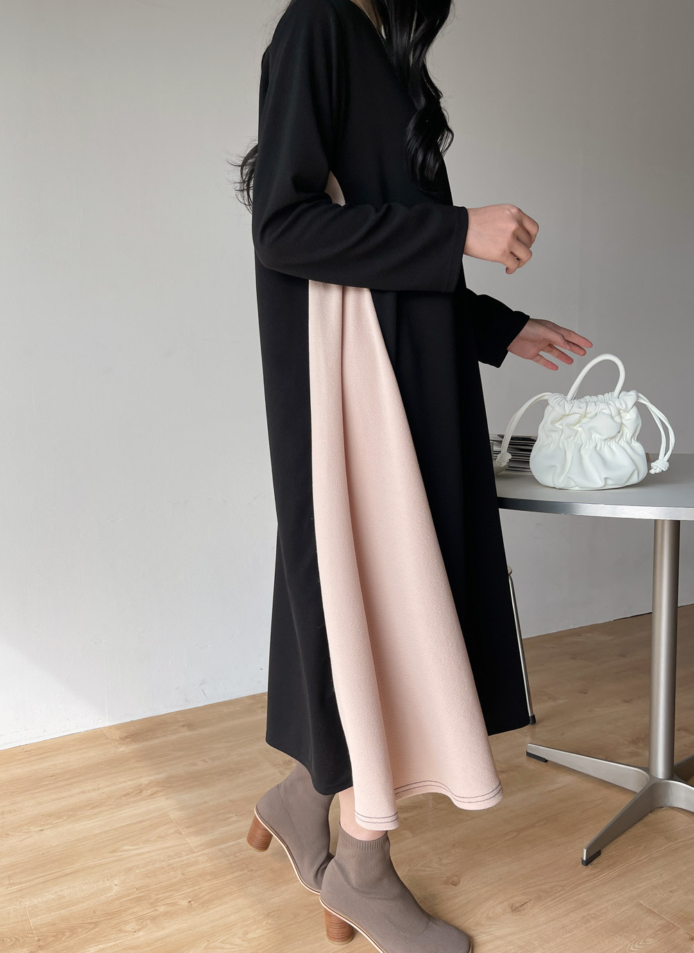 配色リンクルラウンドワンピース | DHOLIC | 詳細画像3