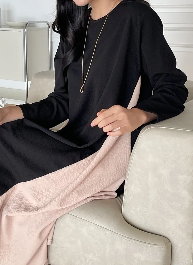 配色リンクルラウンドワンピース | DHOLIC | 詳細画像1