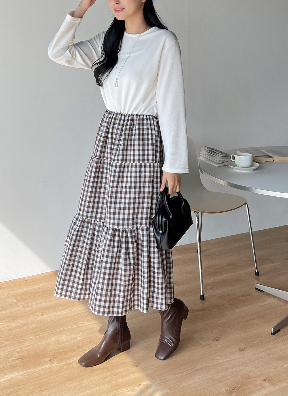 ギンガムチェックドッキングワンピース | DHOLIC | 詳細画像4