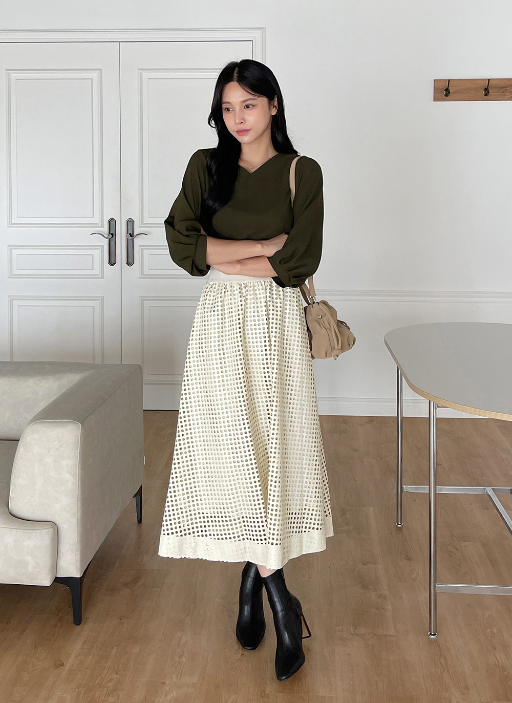 Vネックパフ7分袖ブラウス | DHOLIC | 詳細画像6