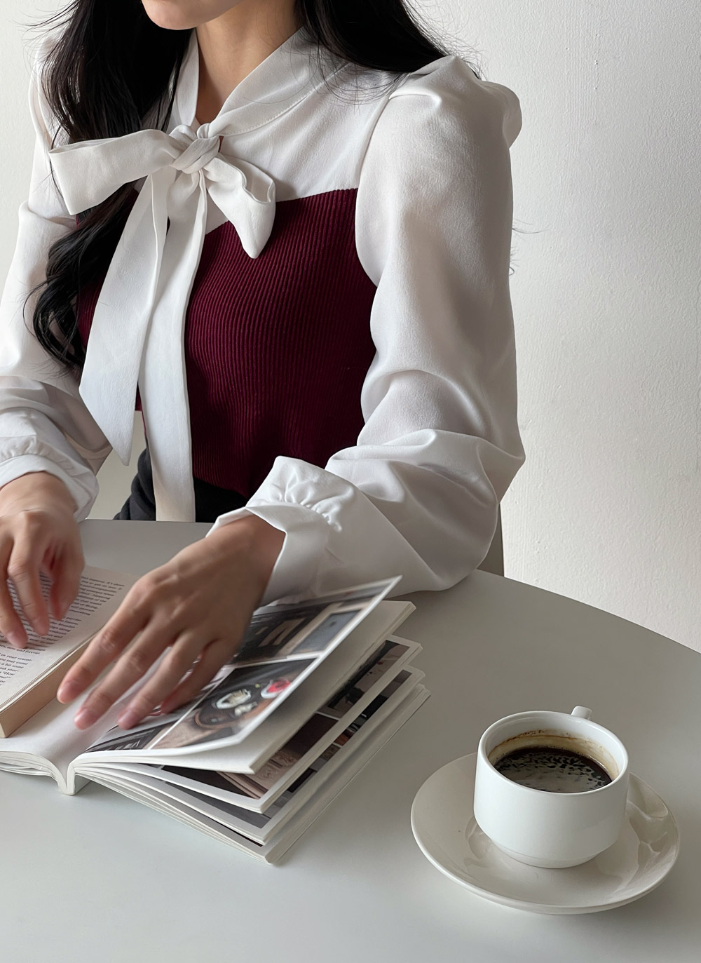 リボンリブ配色パフブラウス | DHOLIC | 詳細画像6