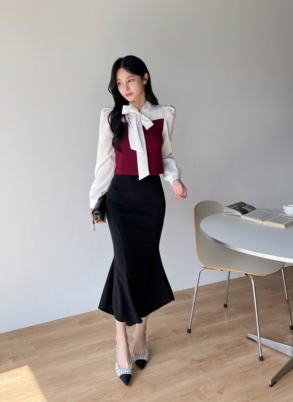 リボンリブ配色パフブラウス | DHOLIC | 詳細画像8