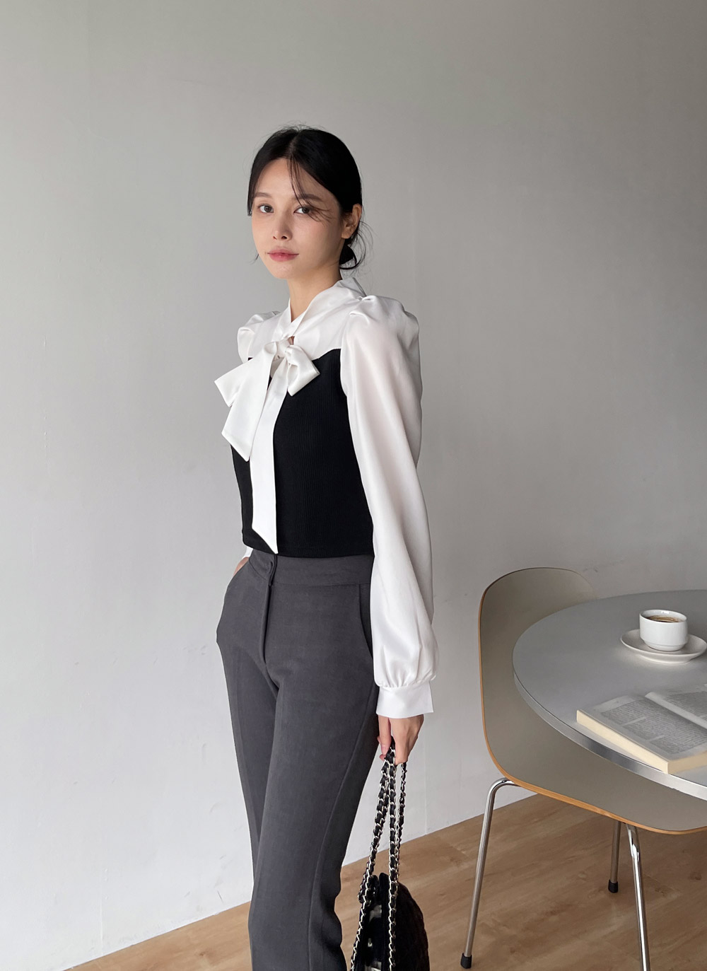 リボンリブ配色パフブラウス | DHOLIC | 詳細画像13