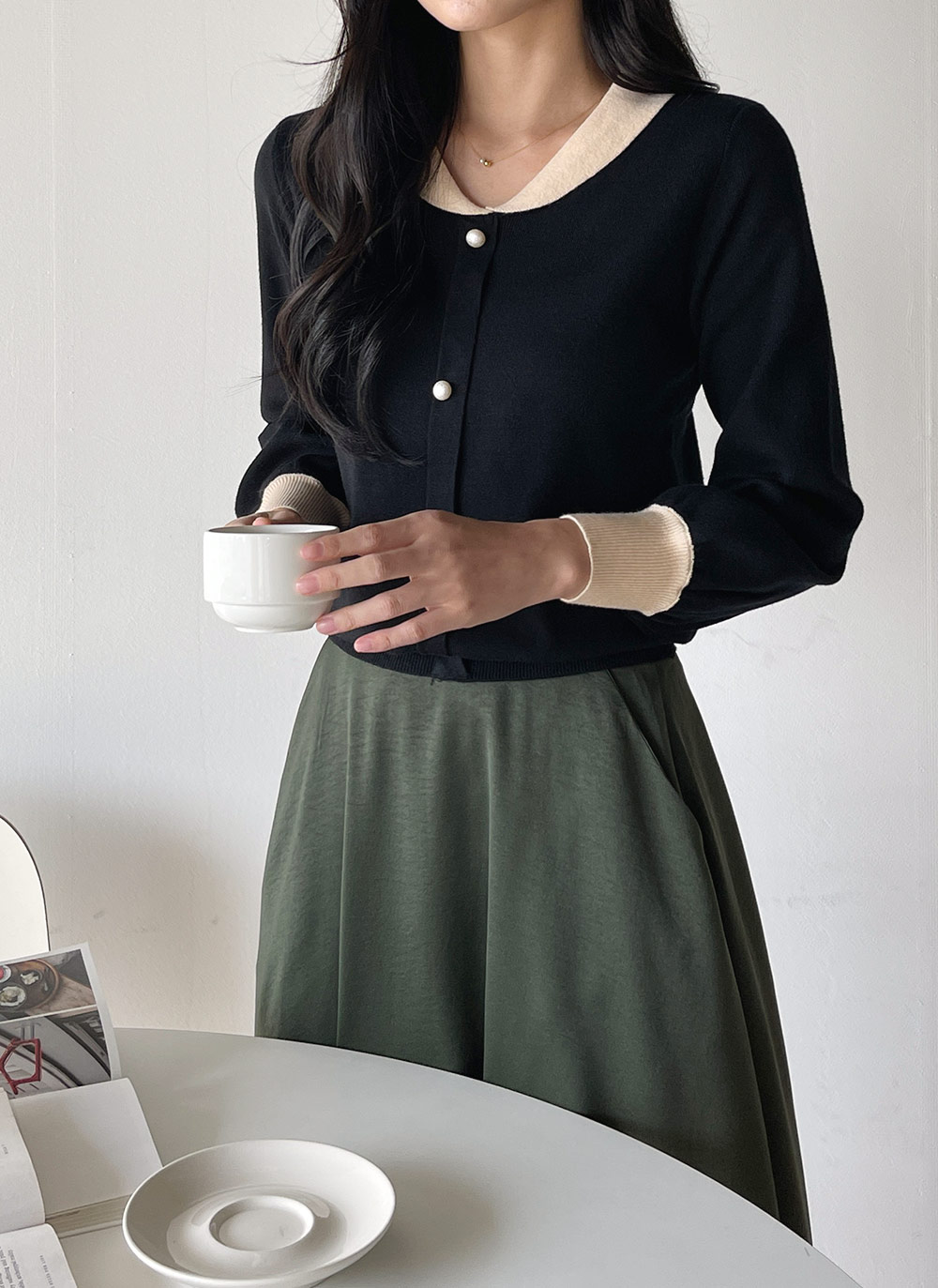 配色ショールカラーフェイクパールニット | DHOLIC | 詳細画像2