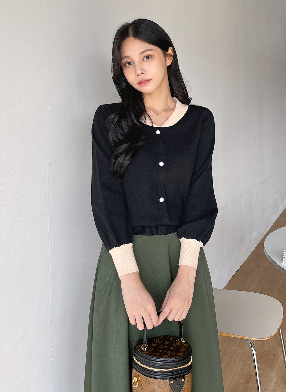 配色ショールカラーフェイクパールニット | DHOLIC | 詳細画像3