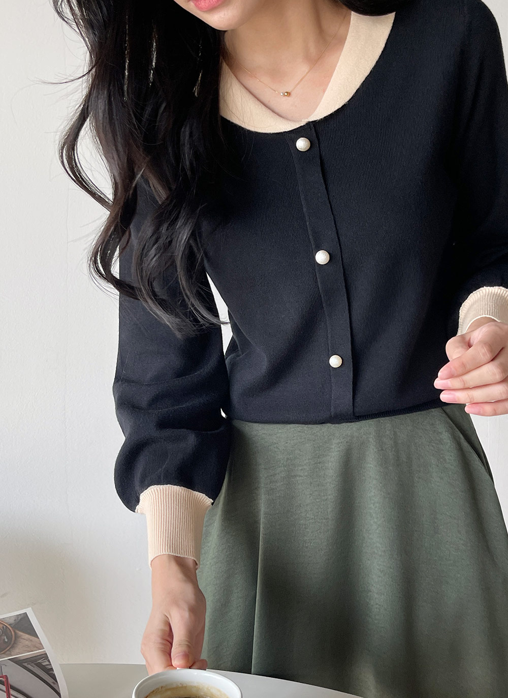 配色ショールカラーフェイクパールニット | DHOLIC | 詳細画像5