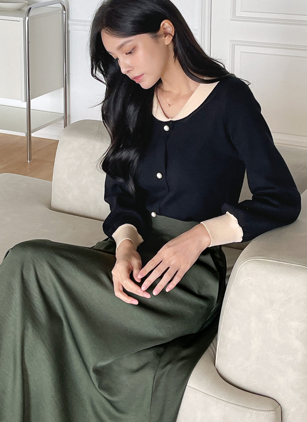 配色ショールカラーフェイクパールニット | DHOLIC | 詳細画像8