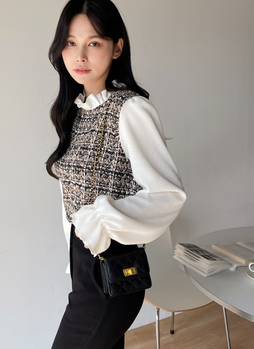 フリルツイードドッキングブラウス | DHOLIC | 詳細画像6