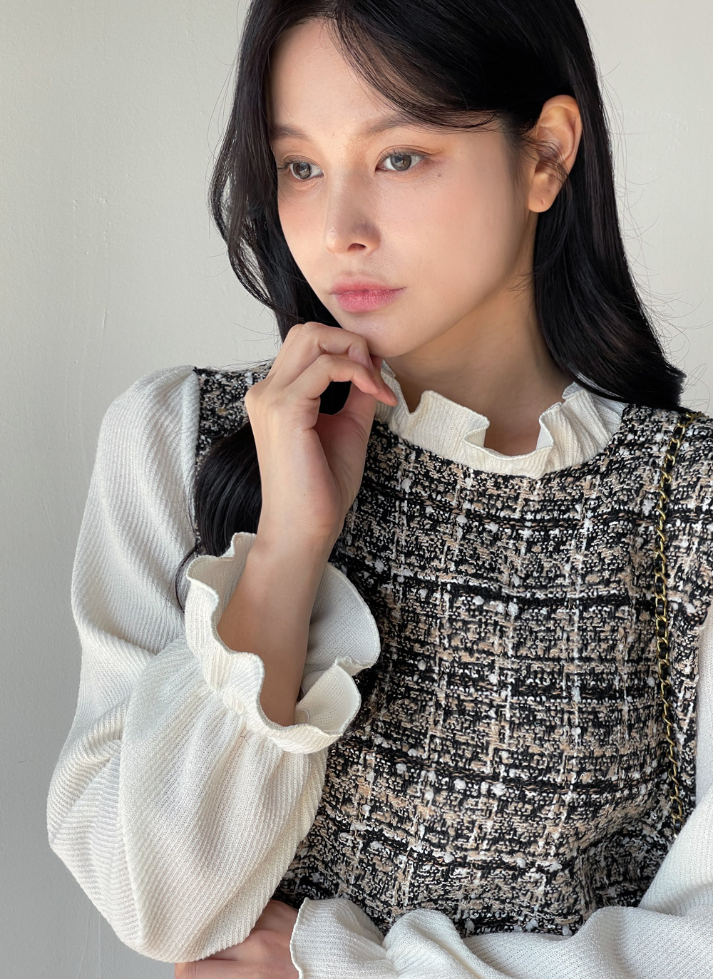 フリルツイードドッキングブラウス | DHOLIC | 詳細画像7